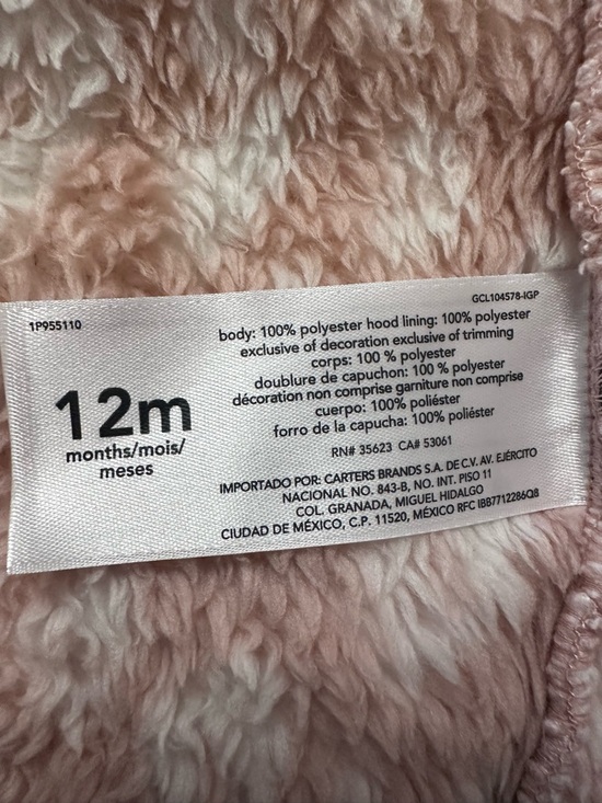 Carter’s Pink Teddy Fleece Bear Ear Jacket 12M - Picture 6 of 6